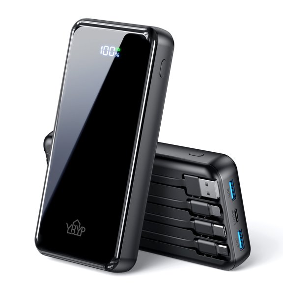 YBYP 50000mAh Portable Charger, 50% Smaller Power Bank Built-in 4 Cables | Charge 5 Devices, 9.1x for iPhone 17, 60% in 30min, Ideal for Hiking, Camping, Compatible with iPhone 17-12, Samsung