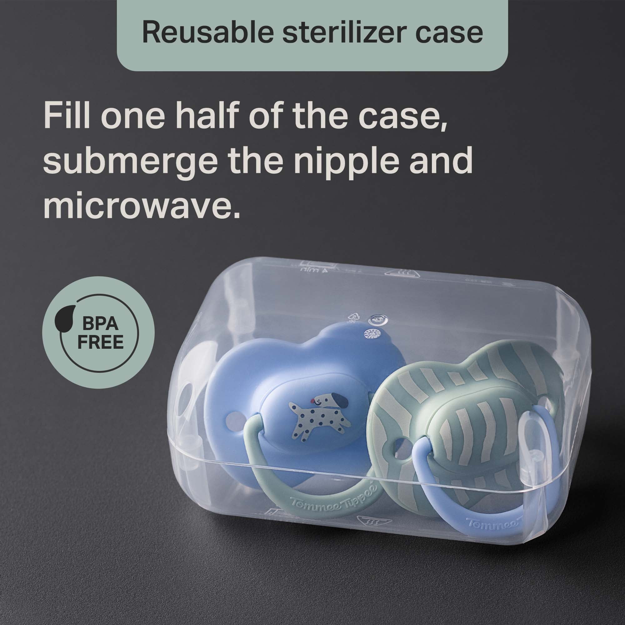 Tommee Tippee Ultimate Fit Pacifier, 18-36 Months, 2 Pack, Reusable sterilizer case included, Symmetrical nipple, Air holes, Polka Pet and Treat Time