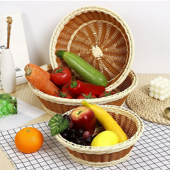 Leodye Woven Storage Basket, Fruit, Bread, Vegetable, Storage Basket, Hand Woven Oval Food Basket, Tabletop Fruit and Vegetable Gift Basket