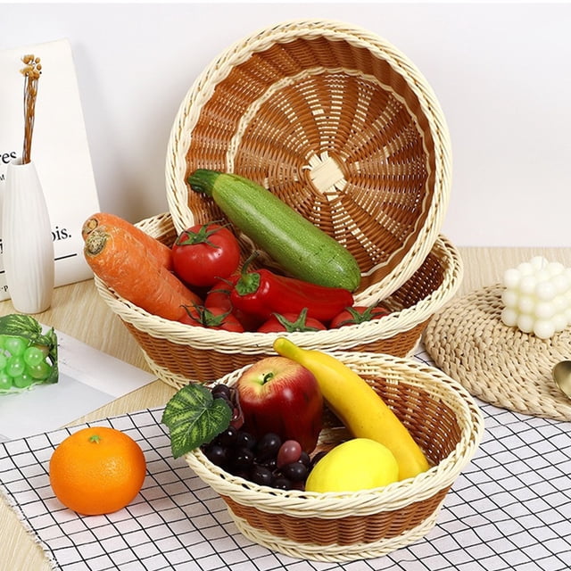 Plastic Storage Basket L Multicolor Plastic Imitation Vines Storage Basket Fruit Vegetable Snack Candy Bread Tray Multi Functional Storage Organizer(Multicolor,1-Piece) Rkxzt