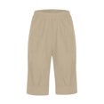 thumbnail image 3 of Fashion Womens Casual Solid Color Waist Elastic Loose Straight Wide Leg Half Shorts Pants With Pocket With 5" Inseam Drawstring Linen Blend Short, 3 of 5