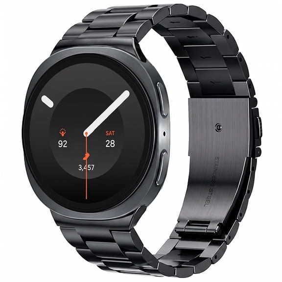 BANDOVA No Gap Stainless Steel Metal Band Compatible with Samsung Galaxy Watch 9 / 8 (40mm 44mm) & 8 Classic (46mm), Business Strap,Black