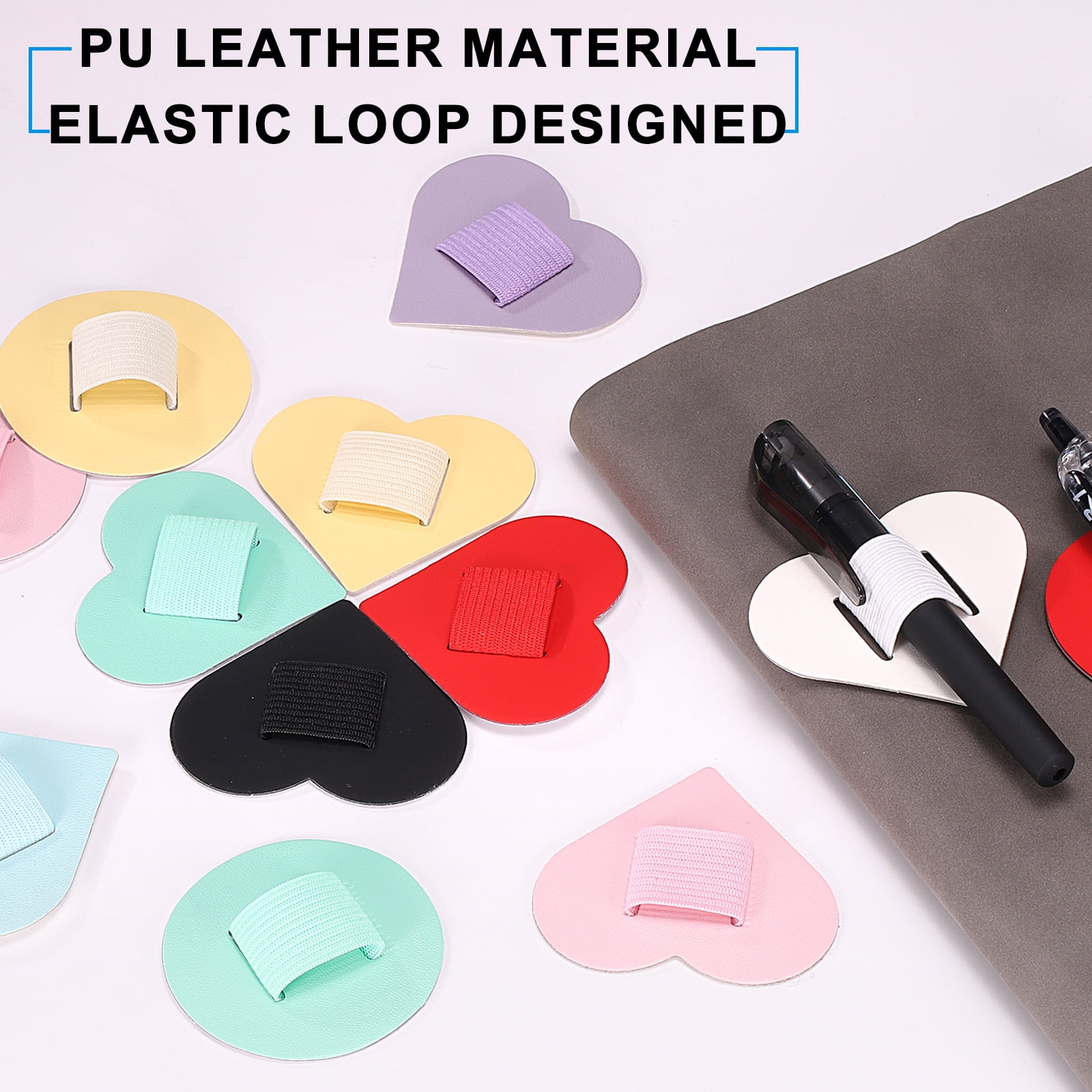 Unique Bargains Heart Pen Loop Holder Self Adhesive Pen Holder for Notebooks Pink