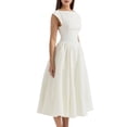 thumbnail image 3 of Women'S Corset Midi Dress Casual Flowy A Line Boat Neck Wedding Guest Dresses with Pockets Cream White L, 3 of 9