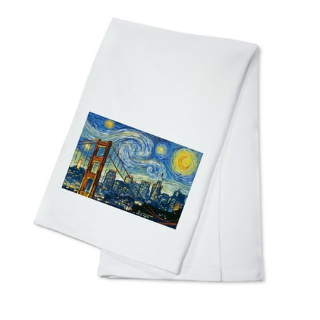San Francisco, California - Skyline - Van Gogh Starry Night - Lantern Press Artwork (100% Cotton Kitchen