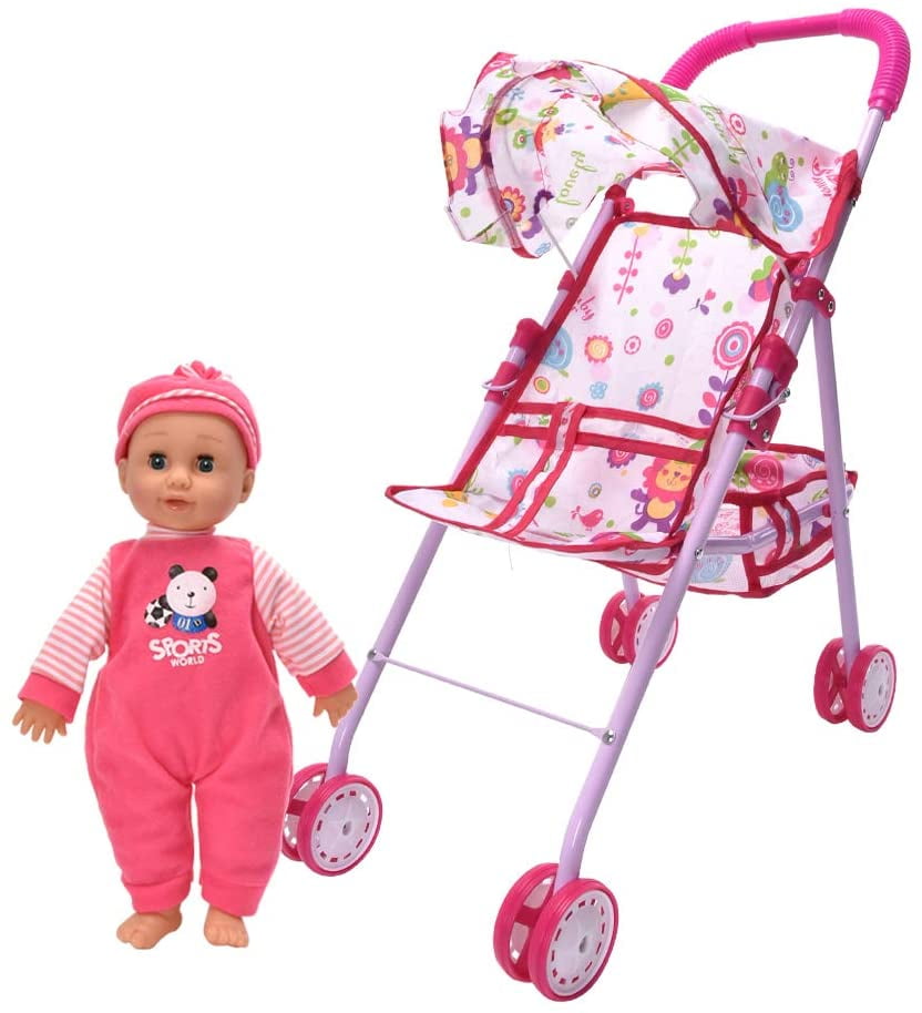WonderPlay Baby Doll Stroller with Doll, with Basket and Adjustable