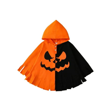 

Karuedoo Toddler Baby Girl Boy Halloween Hooded Shawls Evil Pumpkin Printing Tassel Cloak Outfits Orange 3-4 Years