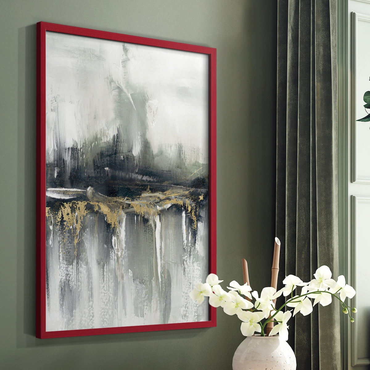Indyscape and Gold in Red Solid Wood 11 x 14 Framed Print