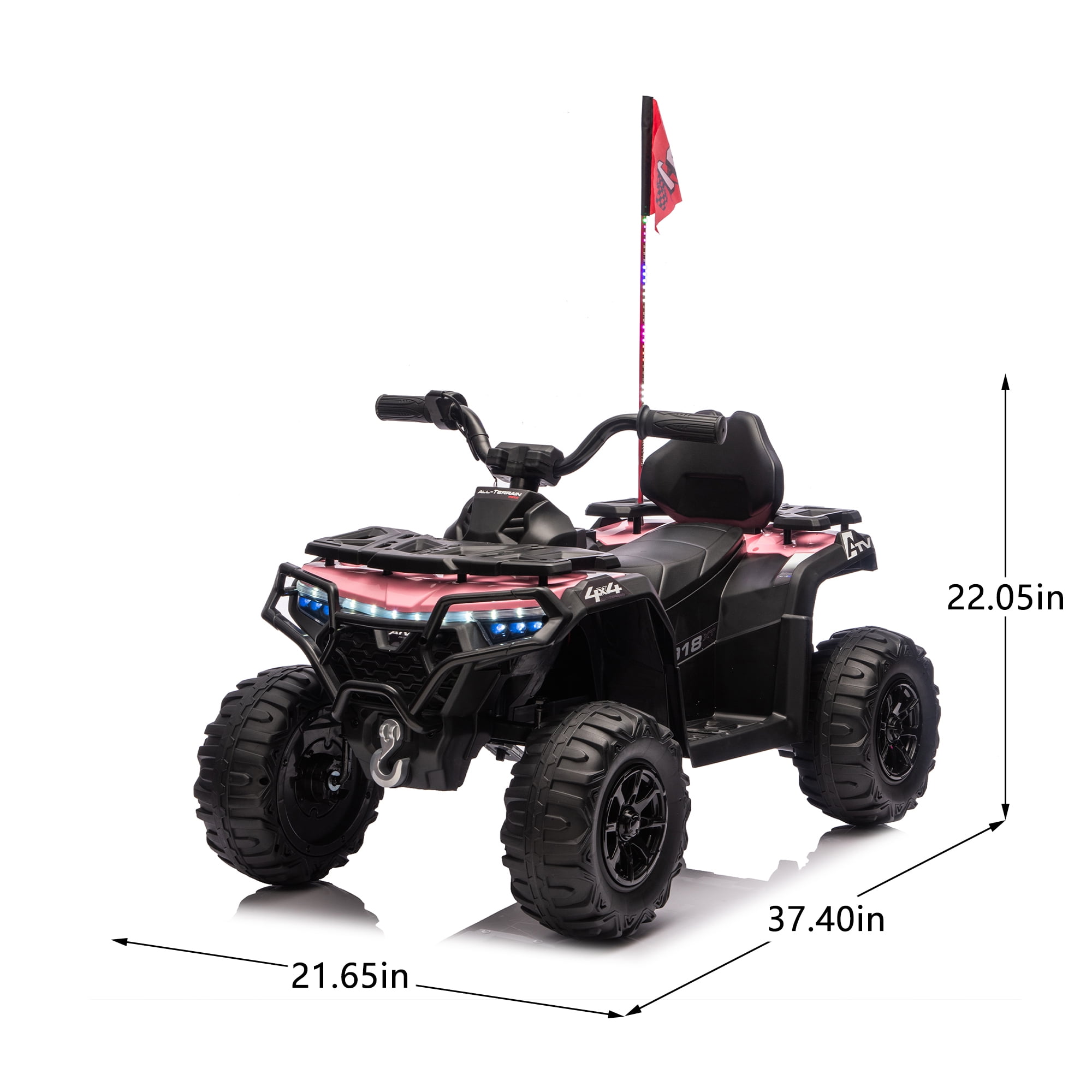 Okybaby 24V 160W Kids Ride on Electric ATV with Realistic Off-Road Design,2WD,Bright Flags, Electric Kids Toy Cars with Muti-color Light, Bluetooth,USB,Music for Kids Aged 3+,Pink