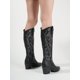 thumbnail image 4 of Women's Vintage Embroidery Detail Chunky Heel Western Boots, Black Over The Knee Velvet Winter Outdoor Warm Boots, 4 of 5
