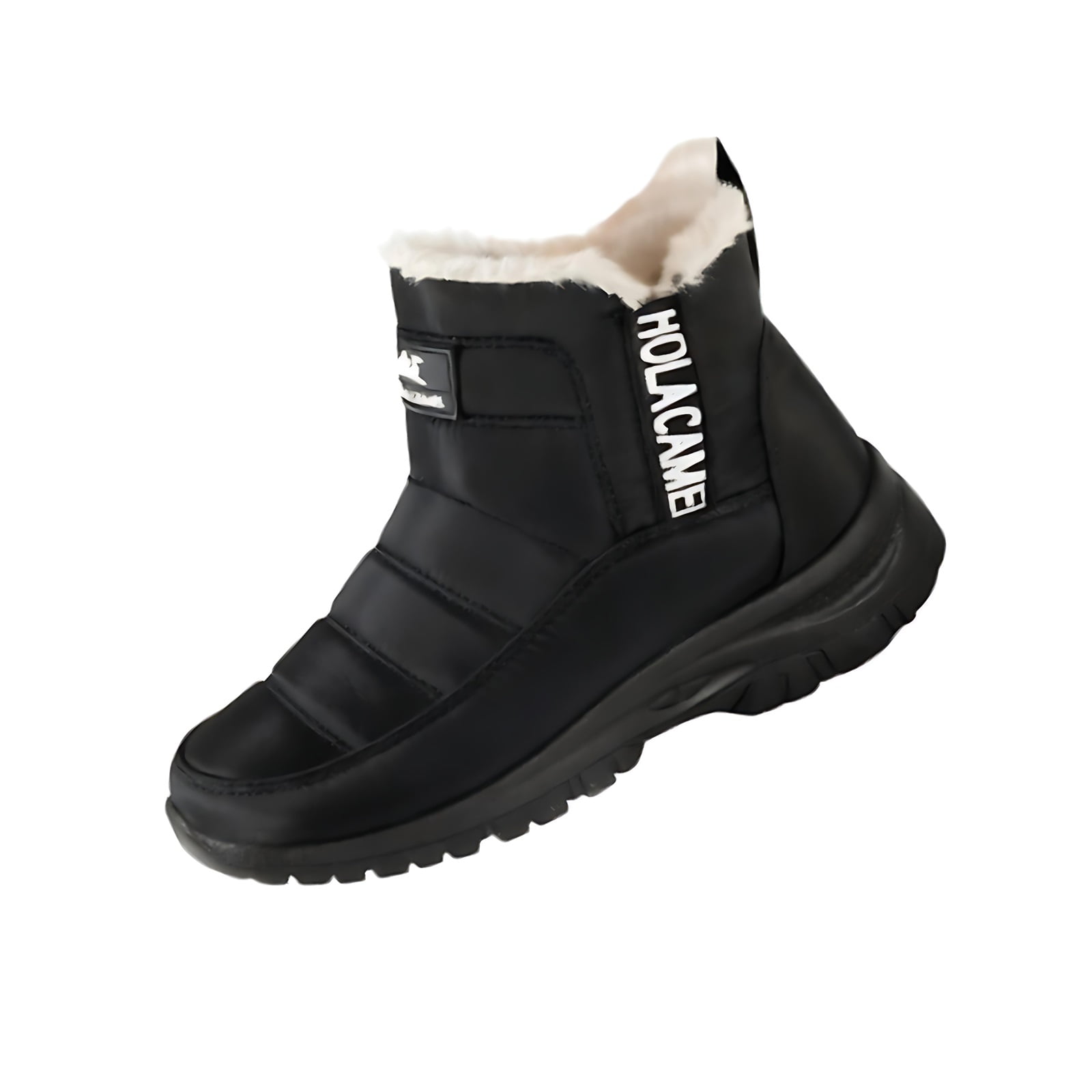 Willtoo Women Winter Boots Warm Fur Lined Ankle Bootie Slip on Platform Anti-Slip Plush Outdoor Hiking Walking Shoes Black