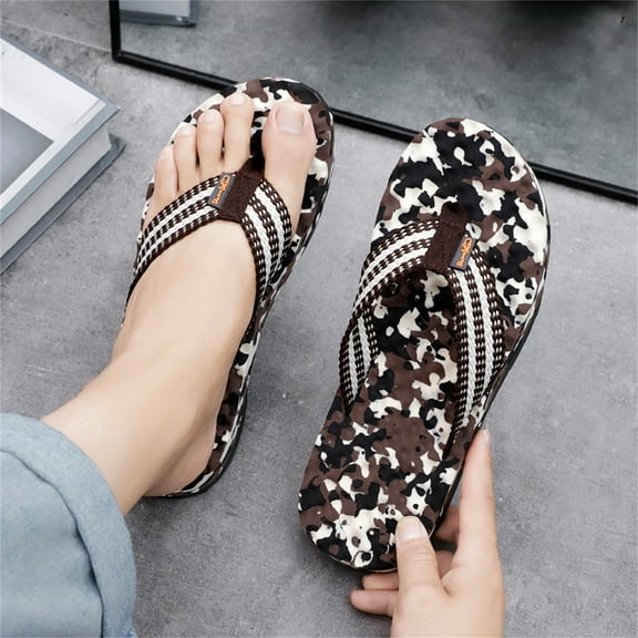 XIMIN Men's Comfortable Acupressure Flip Flops for Outdoor Beach - Lightweight Thongs Sandals for Shower - Youth Summer Quick Dry Slip on Slippers for Pool (8.5, Brown)