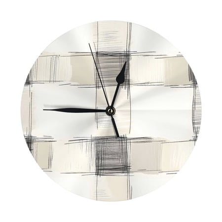 No Frame No Glass Cover Round Wall Clock 9.84in With Tripod For Office Kitchen Living Room Guest Room Dining Room Bedroom Ivory Checked Hand-Drawn Sketch_3