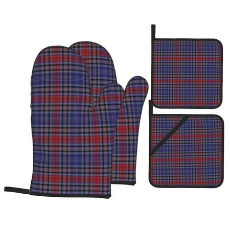 

Clan Mackintosh Blue Tartan Oven Mitts And Pot Holders 4 Pcs Set High Heat Resistant 500 Degree Extra Thicken Long Kitchen Cotton Oven Glove For Cooking