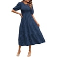 thumbnail image 7 of Holiday Women's Summer Solid Color Dresses Fashionable O Neck Half Sleeve Elegant Party Dresses for Women Oversized Casual Chiffon Midi Dress-9-M, 7 of 7