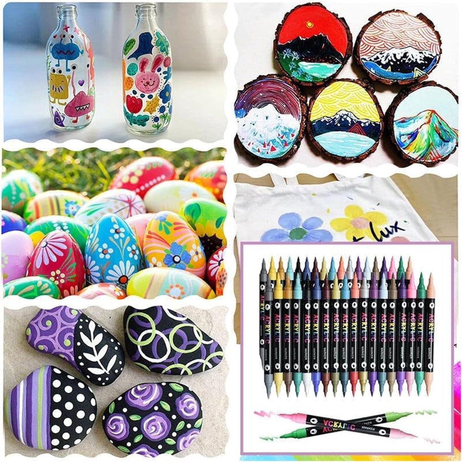 Double Ended Acrylic Paint Markers 3Ml, 36/72 Colors Set, Dual Tip (Fine & Chisel) Pigment Pens For Canvas Wood Ceramic Diy Crafts, Water-Based Odorless Safe Art Markers For Kids