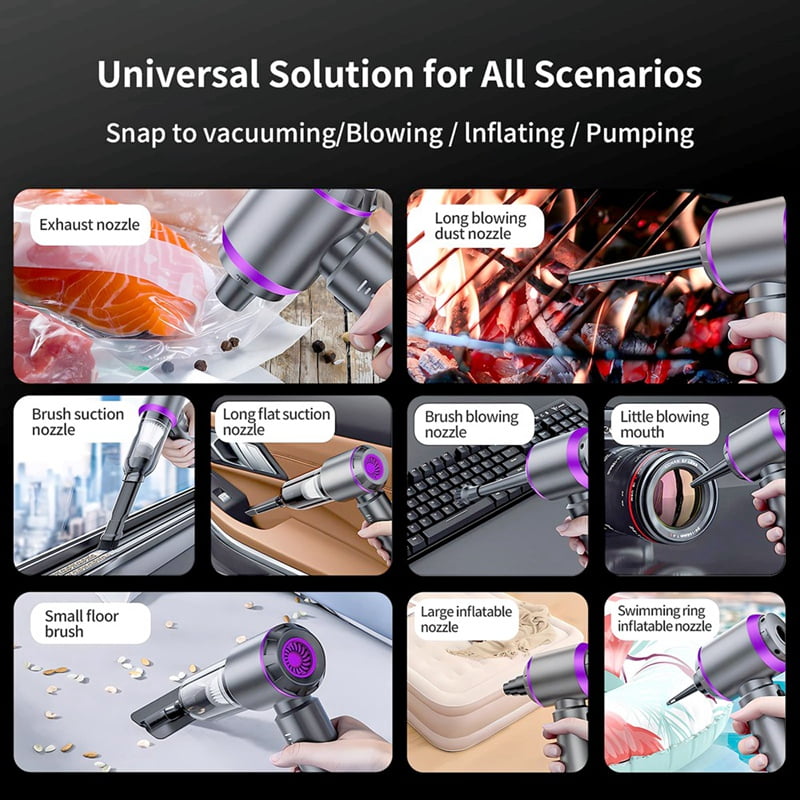 Car Vacuum Portable Cordless Mini Vacuum Cleaner Compressed Air Duster&Air Blower&Pump Hand Held Vacuum Silver