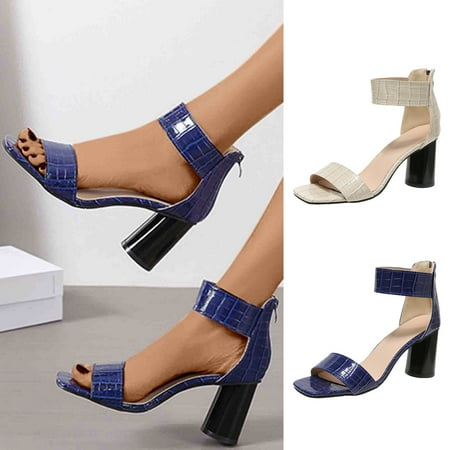 

Cethrio Women s City Heel Sandals- on Clearance Heel Chunky Heel Square Toe Heel Wide Width Blue Dressy Sandals/ Slides Size 4.5