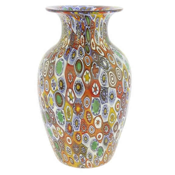 GlassOfVenice Murano Glass Golden Quilt Millefiori Urn Vase