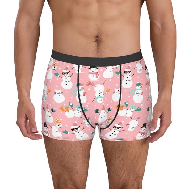 Fotbe Cute Pink Snowman Cat Calzoncillos Tipo Boxer con Bolsa de Soporte Total para Hombre, X-Temp Fresco, Transpirable y de Secado Rápido-Large