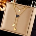 thumbnail image 1 of Nvzi Collar colgante hecho a mano adecuado para hombres y mujeres, collar colgante de corazón de doble capa (oro, corazón negro), 1 of 5