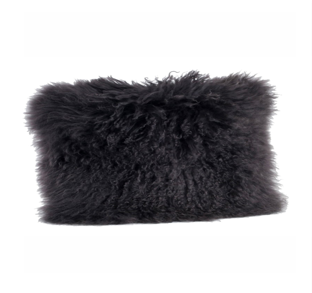 Dark Grey Color Real Mongolian Lamb Fur Pillow, Includes Pillow Filling.  12 Inch X 20 Inch  Oblong - image 1 of 4