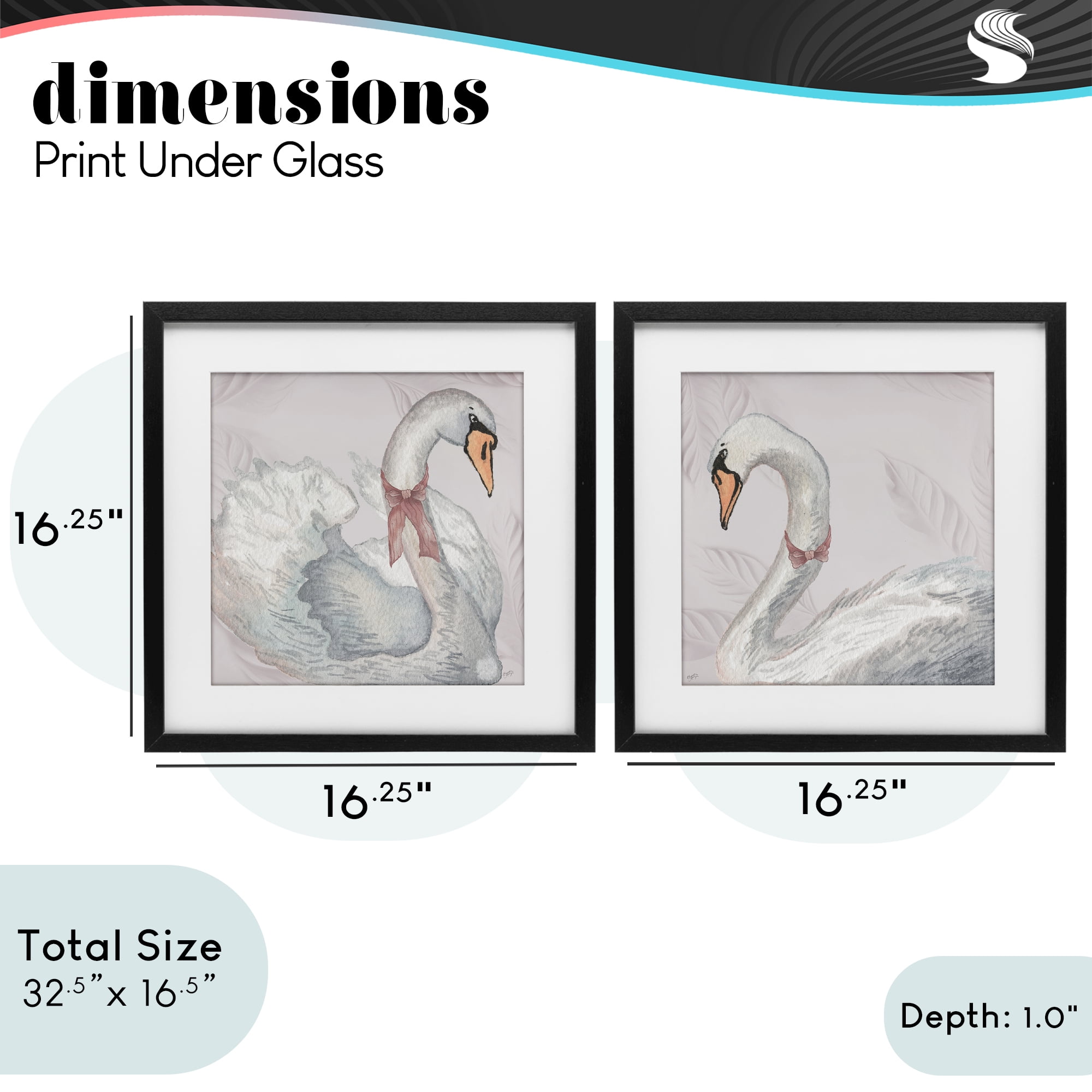 Stupell Industries Classic & Elegant Swans 2 Piece Black Framed Print Under Glass Set, design by Elizabeth Medley