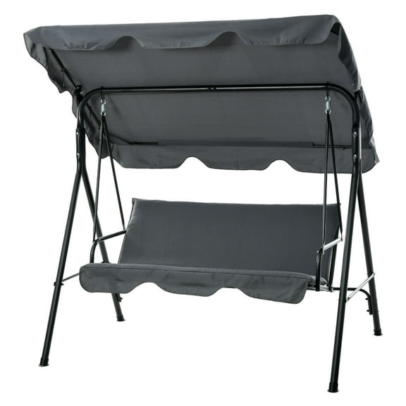 3-Seat Outdoor Swing: Cushioned Porch Swing with Adjustable Canopy - Gray