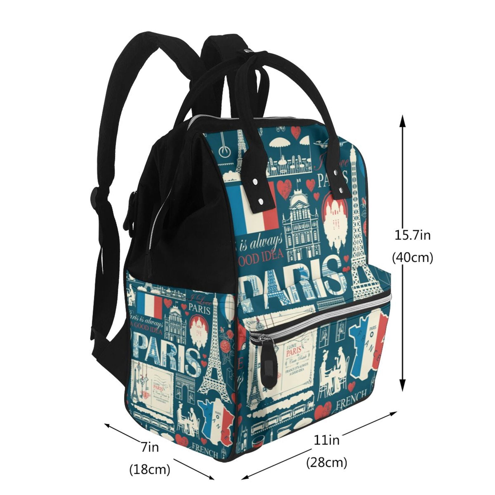 Ratiio France and Paris Mummy Backpack - Waterproof Twill Canvas, Large Capacity Diaper Bag with Multiple Pockets and Adjustable Straps