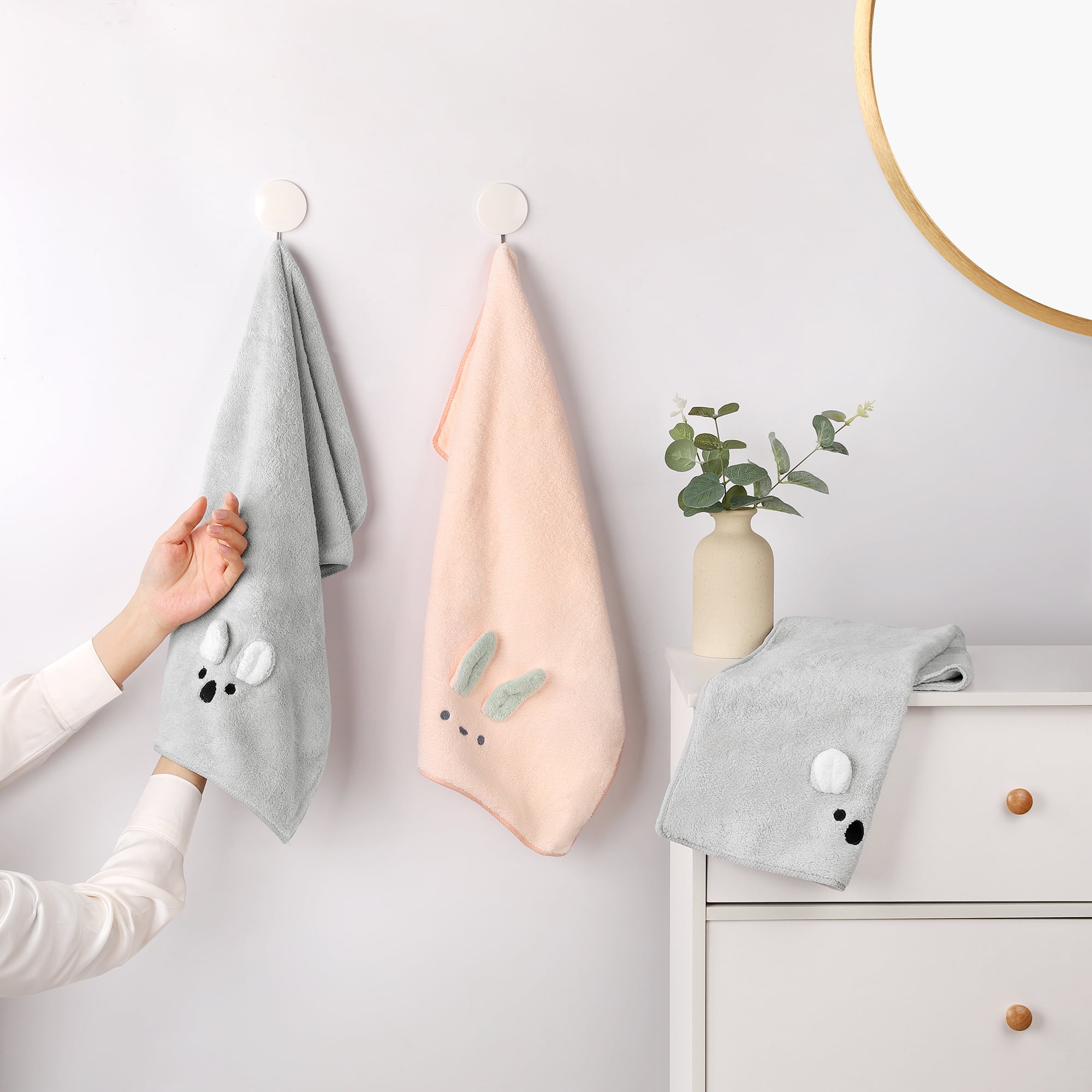 Unique Bargains Coral Soft and Absorbent Rabbit Pattern Towel Set White 2-Piece
