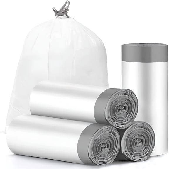 CCOCC Drawstring 4 Gallon Trash Bags,Small Trash Bags,60 Count (15 Liter)(Gray drawstring),Unscented Trash Can Liner,Small Garbage Bags