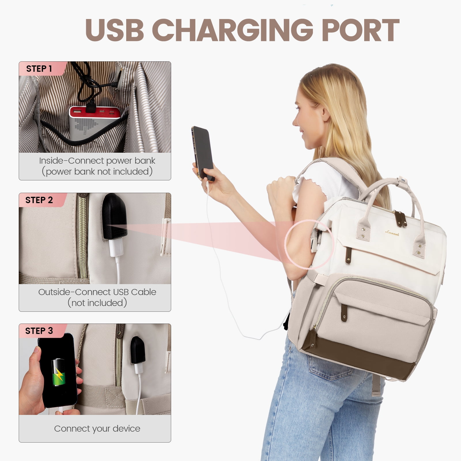 Lovevook Laptop Backpack, 15.6" Women Work Backpack Purses with USB Port, Waterproof Casual Daypack Travel Backpack, Large Fashion Teacher Nurse College Bookbag