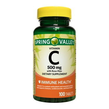 Spring Valley Vitamin C with Rose Hips Dietary Supplement Tablets for Immune Health, 500 mg, 100 Count