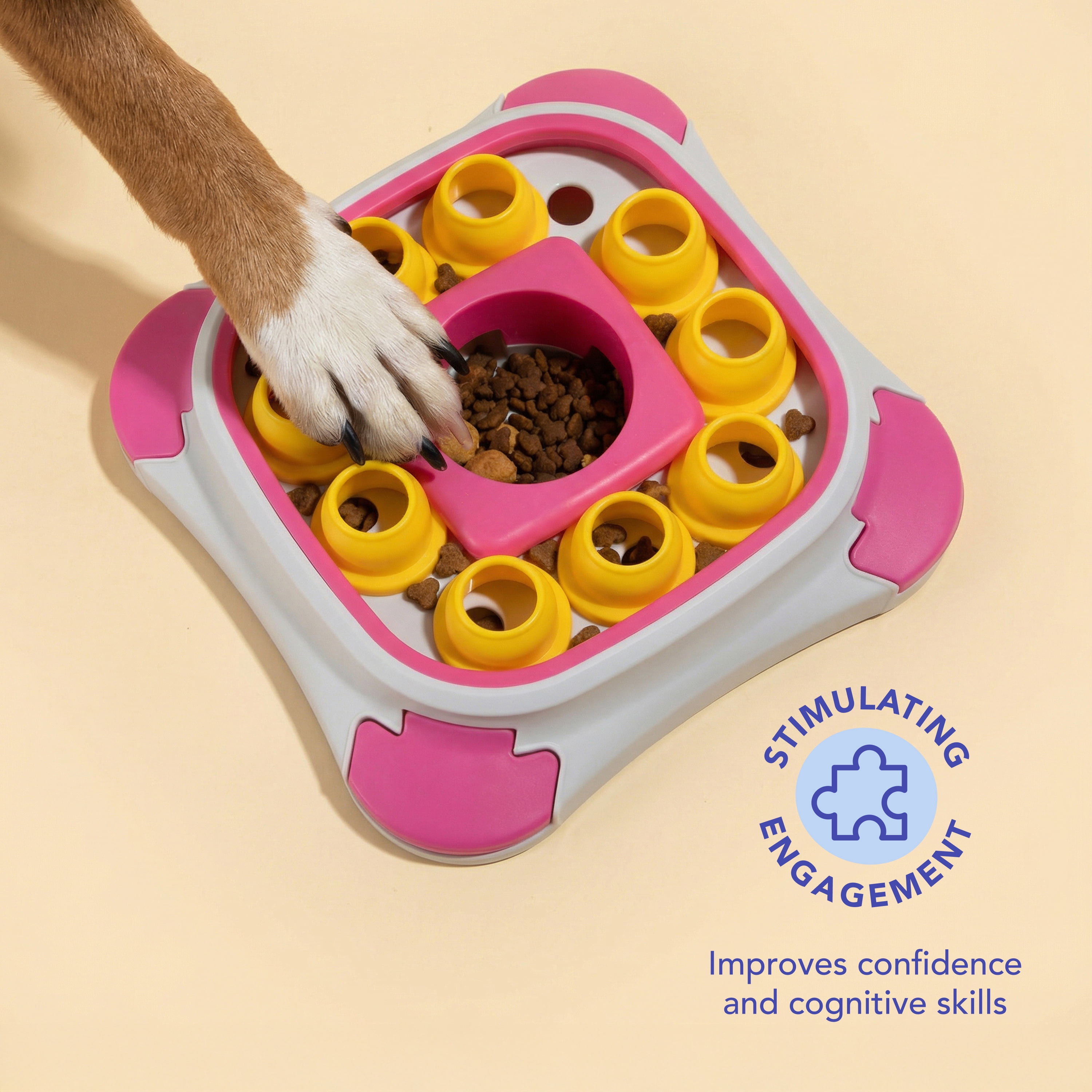 Oodles Durable Plastic Puzzle Enrichment Dog Treater, Pink, One Size