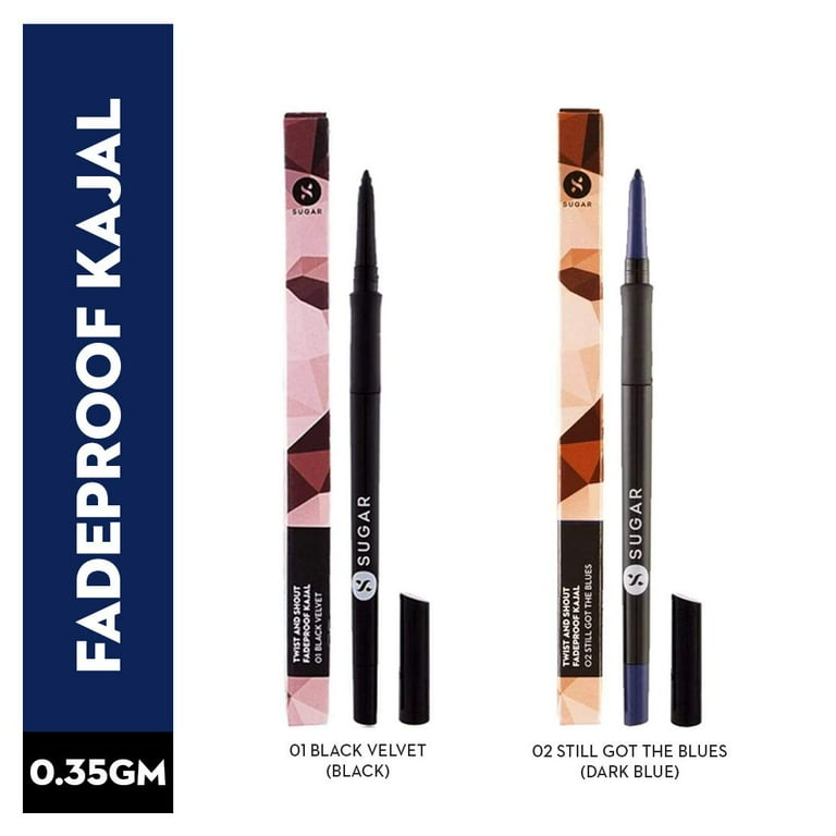 Sugar Cosmetics Twist and Shout Fadeproof Kajal - 01 Black Velvet + SUGAR  Twist And Shout Fadeproof Kajal - 02 Still Got The BluesLonglasting, Fadeproof - Walmart.com