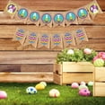 thumbnail image 3 of BHappy, arpillera de Pascua para pancarta, estampado de huevos de conejo, banderines, guirnaldas de bandera, utilería para fotos, decoración Diy para fiesta de vacaciones Vintage esquí esquí Gafas de esquí, 3 of 5