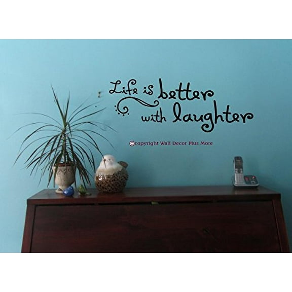 Life is Better with Laughter Wall Art Decals Sticker Lettering Quote, 23x8.5, Black