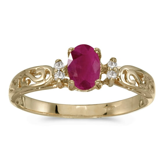 10k Yellow Gold Oval Ruby And Diamond Ring