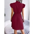 thumbnail image 6 of EASYBRAUS Women Pleated Chiffon Midi Dress V Neck Sleeveless Tie Waist Summer Dress, 6 of 7