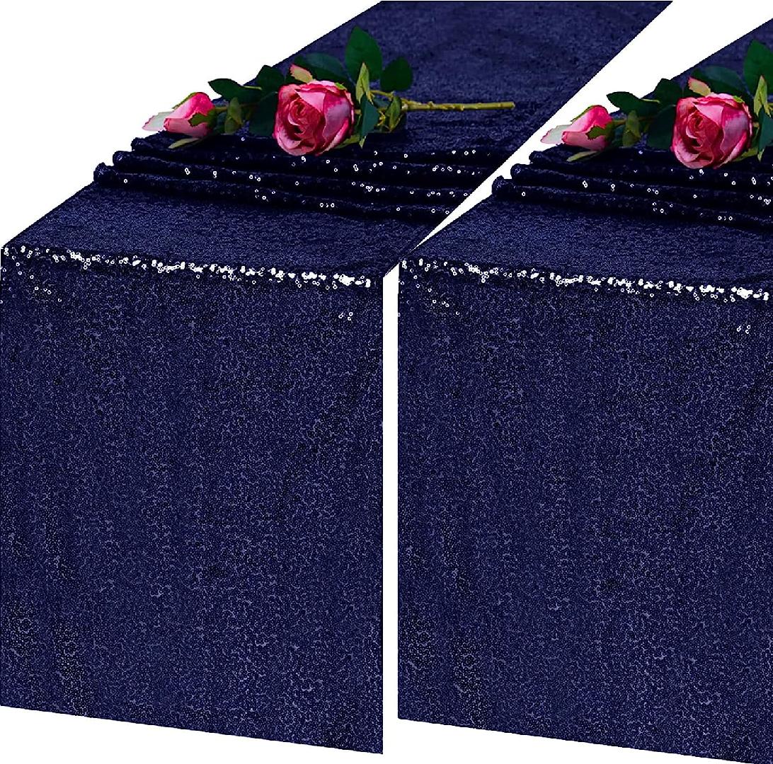 Navy Blue Sequin Table Runner 12" x 108" Pack of 2 Silver Metallic
