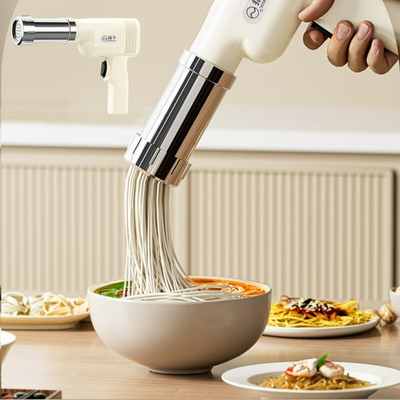 XYAIYT Portable Automatic Pasta Maker Machine with 5 Dough Molds for Homemade Ramen,Spaghetti,Fettuccine,Easy to Clean,Food Grade Stainless Steel,Rechargeable Battery,Suit Gift for Pasta Lovers(White)