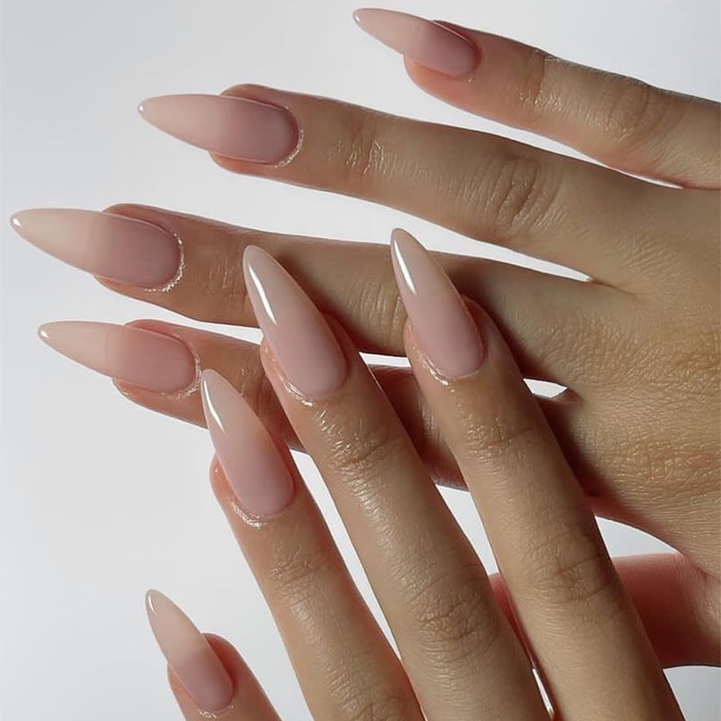 24Pcs Long Almond Fake Nails with White Edge Design Wearable French Press on False Nails Simple Full Cover Nail Tips Manicure