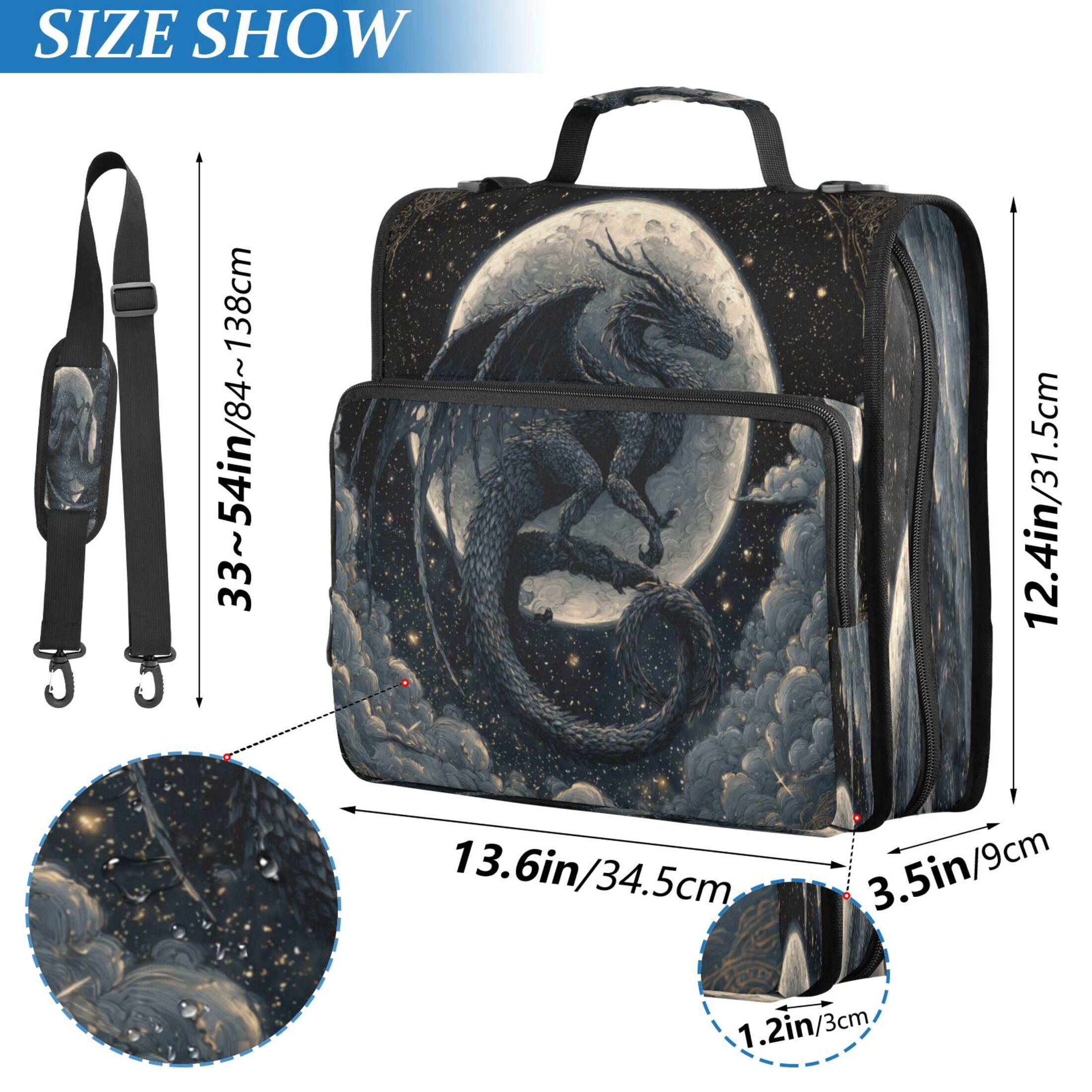 Zipper Binder 3 Rings Stationery Office Files Daily Organizer File Folder Storage Bag Black Devil Dragon
