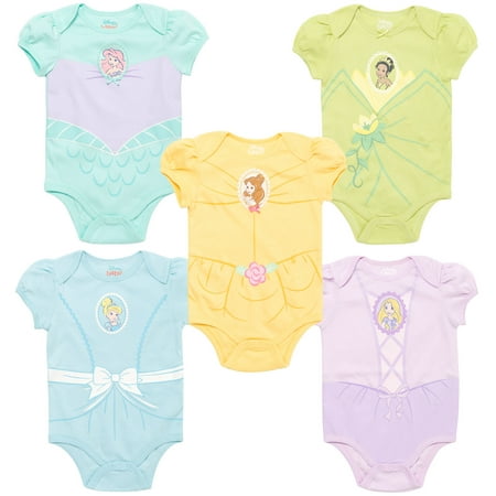 

Disney Princess Ariel Princess Belle Cinderella Infant Baby Girls 5 Pack Bodysuits Blue / Green / Purple / Yellow 24 Months