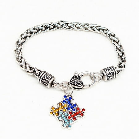 Awareness Ribbon Charm Necklace KABOER Autism Awareness Necklace Puzzle Jigsaw Classic Square Synthetic Crystal Charm Autism Awareness Bracelet ()