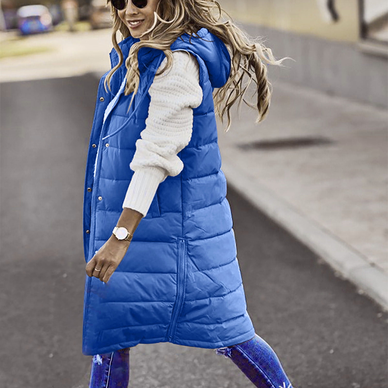 Gilet D'hiver Matelassé Pour Femme - Sans Manches, Capuche, Léger Et Chaud, Couleur Unie, Coupe Oversize - Parfait Pour Automne, Hiver, Décontracté Ou Sportif