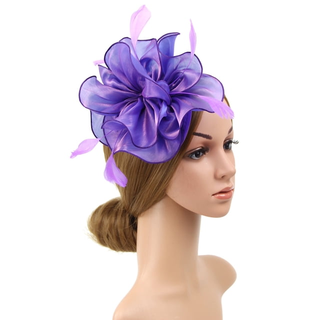 Hat for Women Wedding Flower Cocktail Mesh Feathers Hair Clip Tea Party Headband