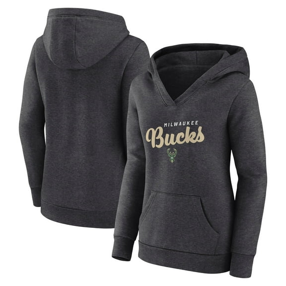 Women's Logo Athletic Heather Charcoal Milwaukee Bucks Triumphant V-Neck Pullover Hoodie