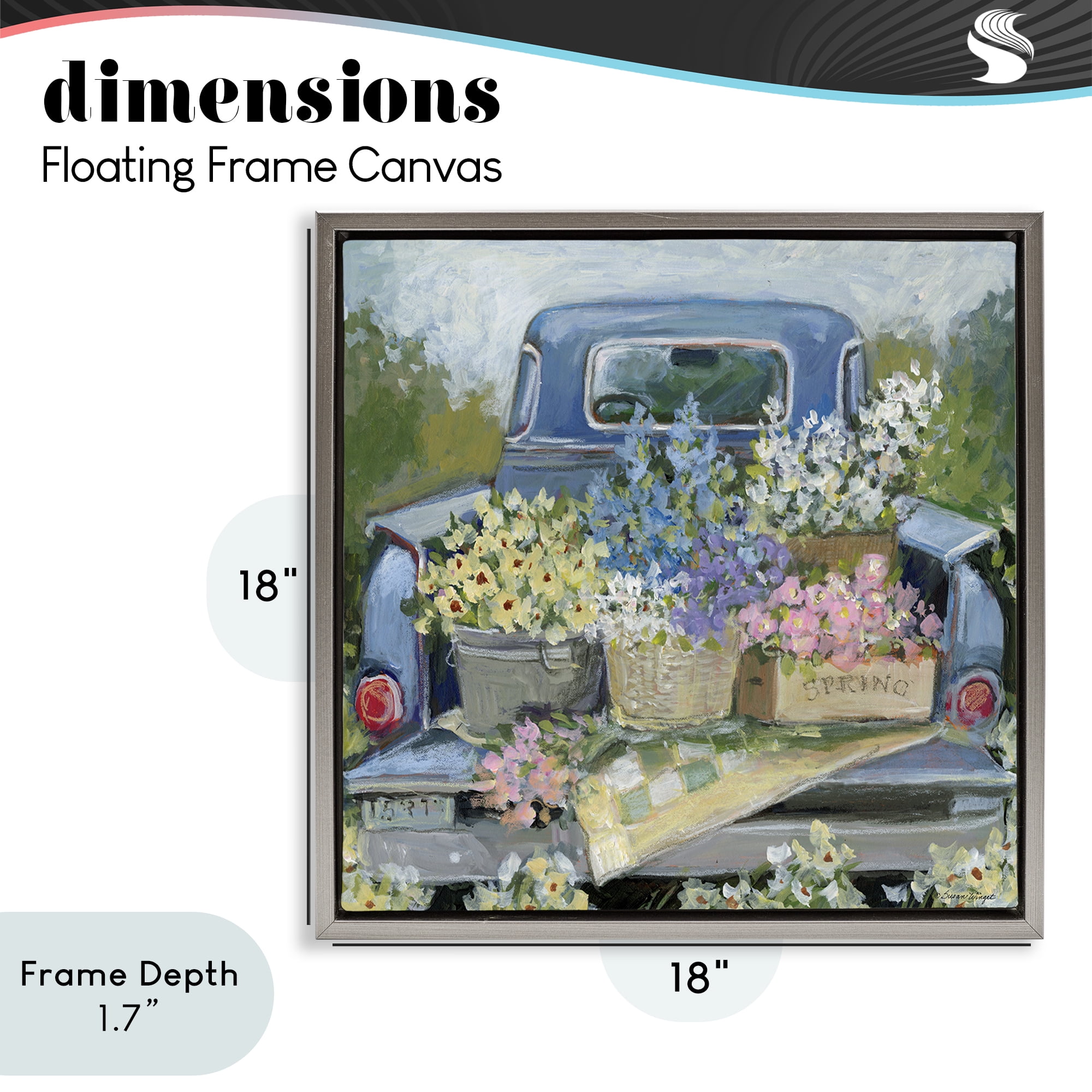Stupell Industries Truck Bed with Flowers Gray Framed Floater Canvas Wall Art, design by Susan Winget