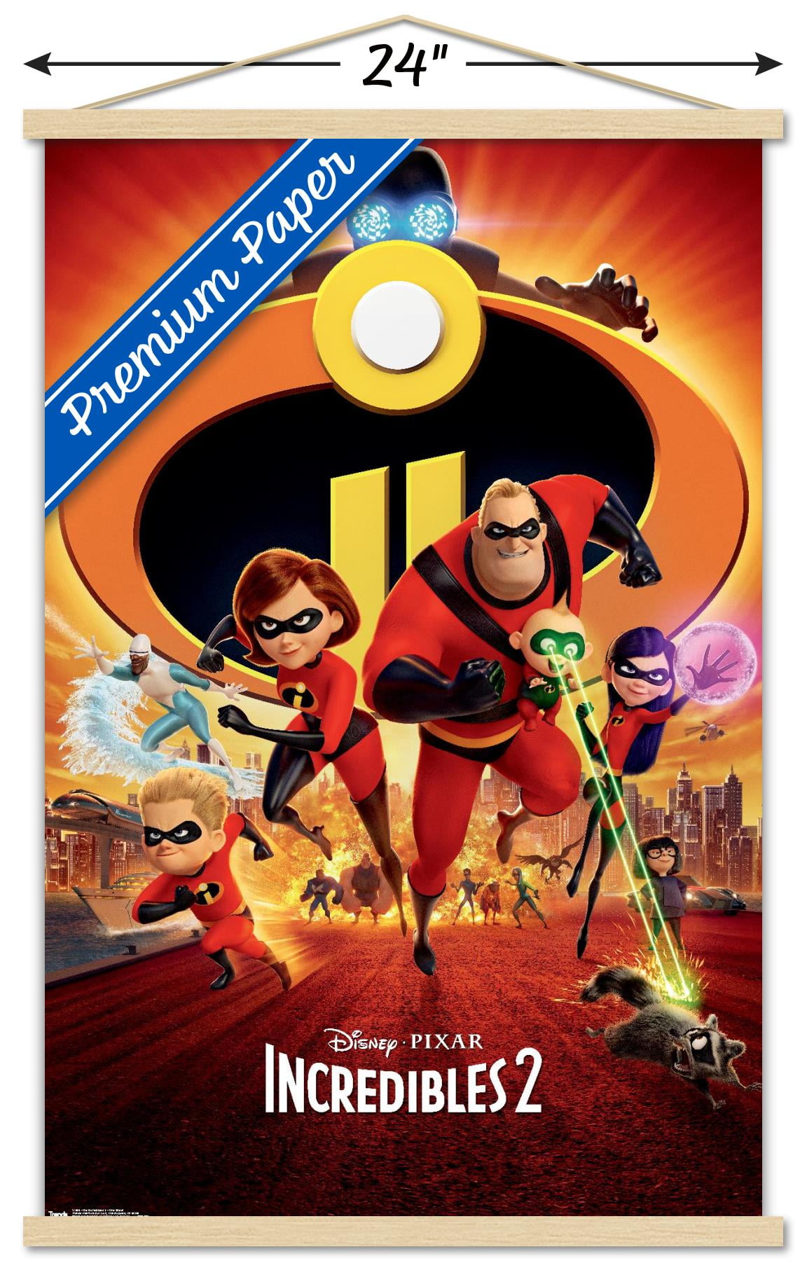 Disney Pixar The Incredibles 2 - One Sheet Wall Poster with Wooden